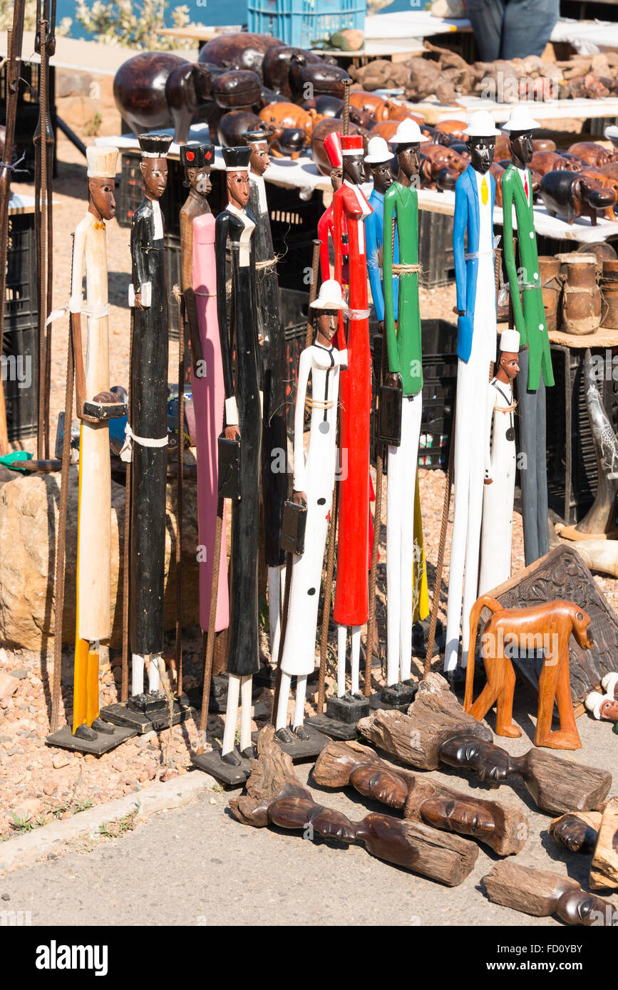 Carved African figures for sale on roadside, Cape Peninsula, City of Cape Town, Western Cape Province, Republic of South Africa Stock Photo