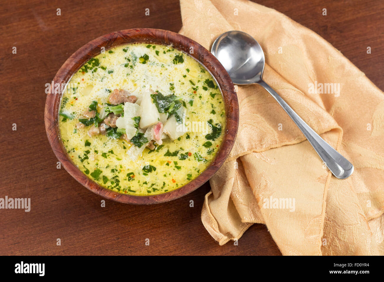 Sausage and kale zuppa toscana italian creamy soup Stock Photo
