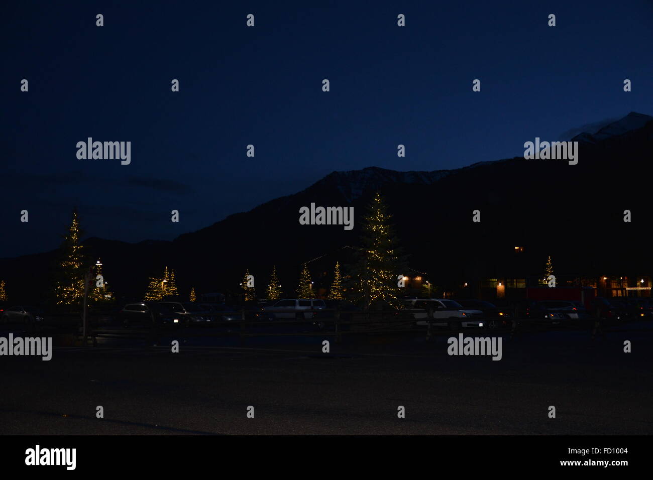 View of Night lights in Snake River Resort in Jackson Hole, WY Stock Photo