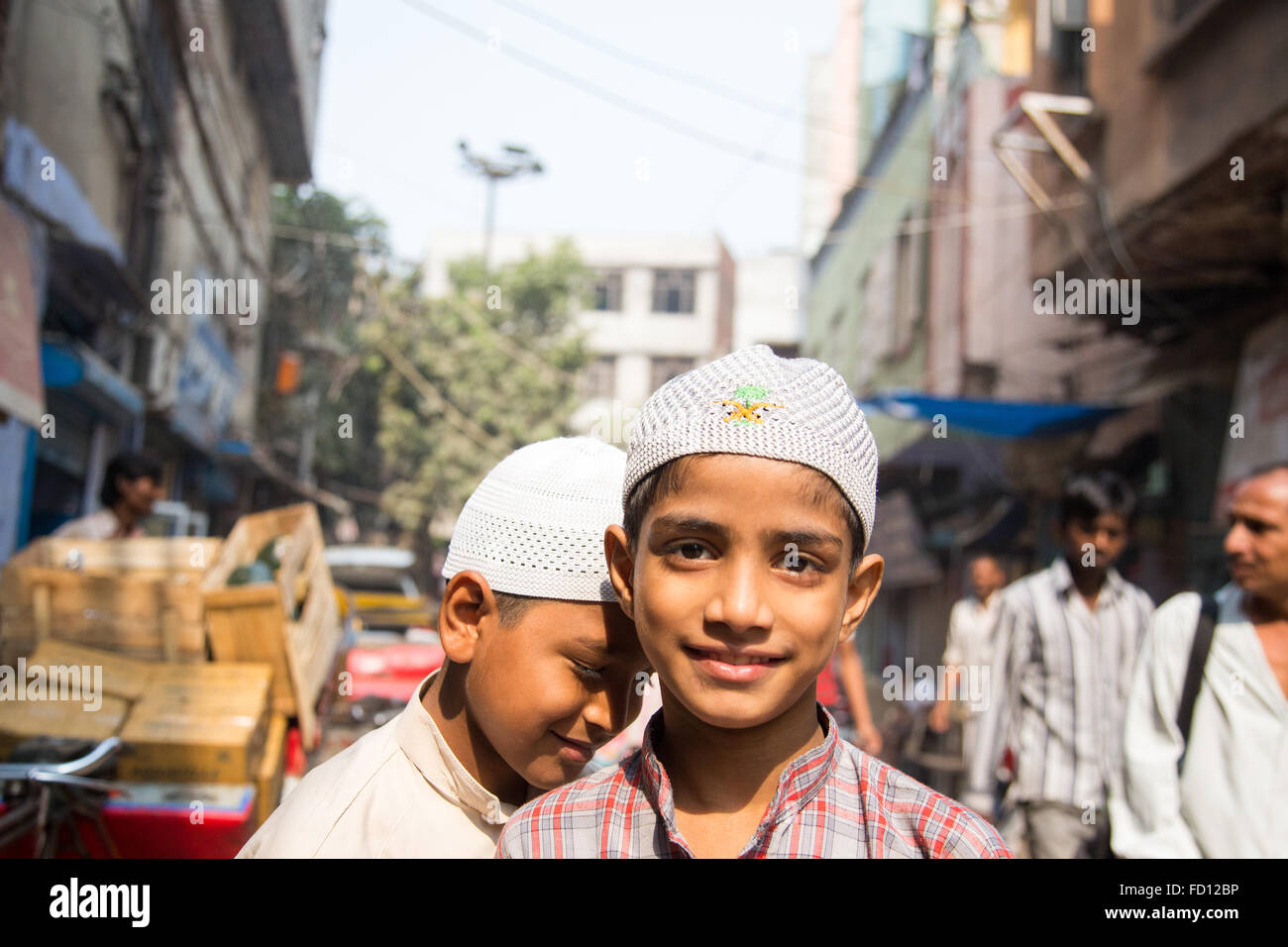 Muslim boys in Old Delhi, India Stock Photo