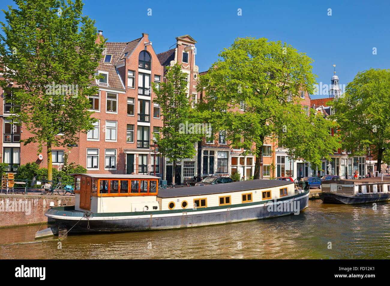 Amsterdam Houseboat Barge - Holland, Netherlands Stock Photo