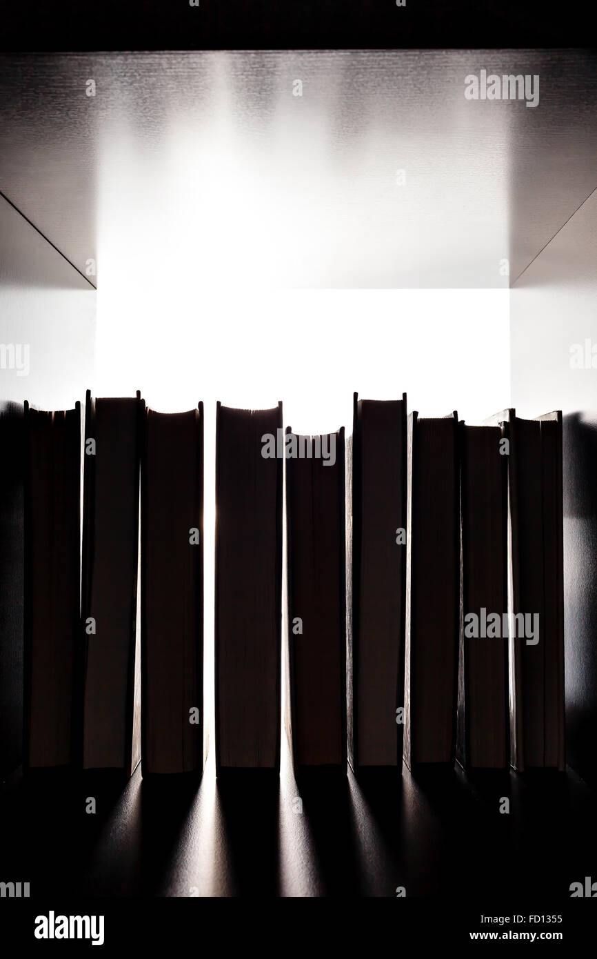 Silhouette of several books on the bookshelf Stock Photo