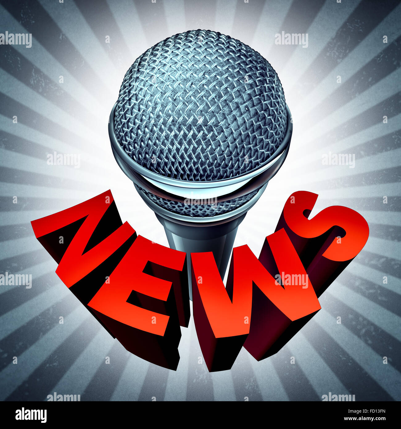 News microphone icon as a broadcasting and journalism symbol and a reporting of current affairs on the internet or radio and television media. Stock Photo