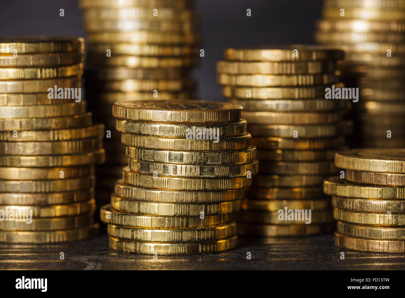 Russian currency iron modern coins on a black background Stock Photo