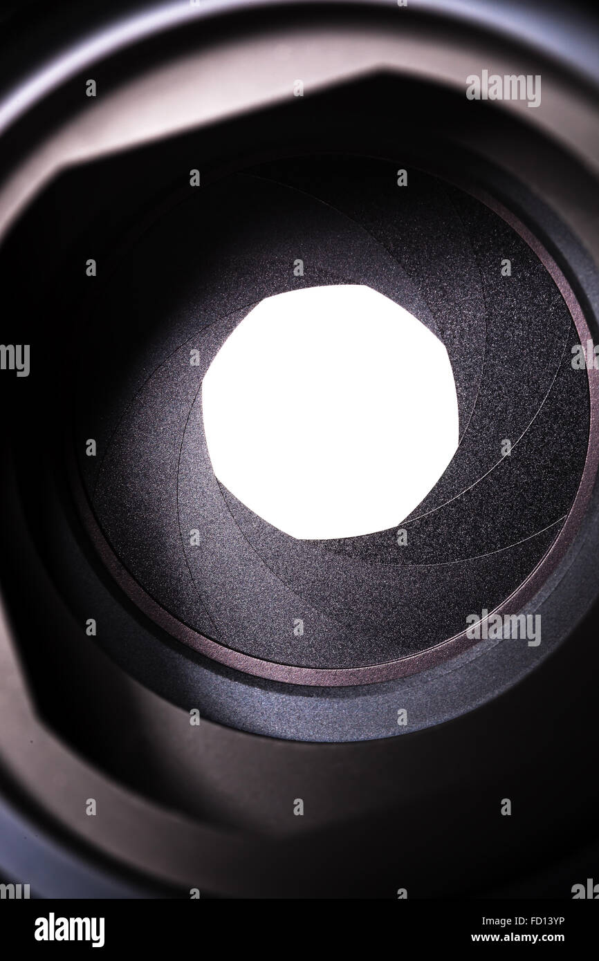 part of the objective - an open aperture Stock Photo