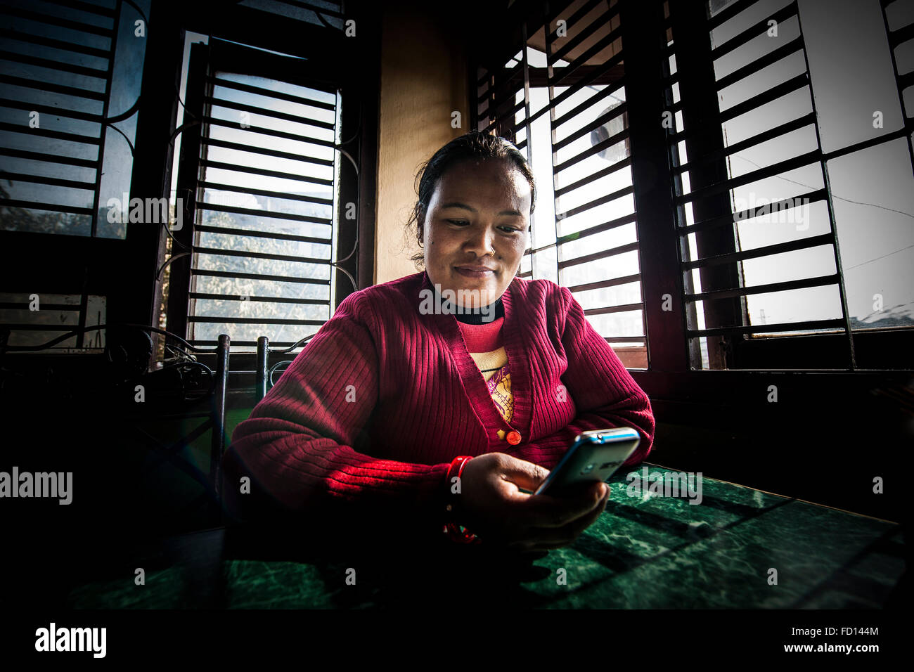 Nepal, Patan, local restaurant, woman Stock Photo