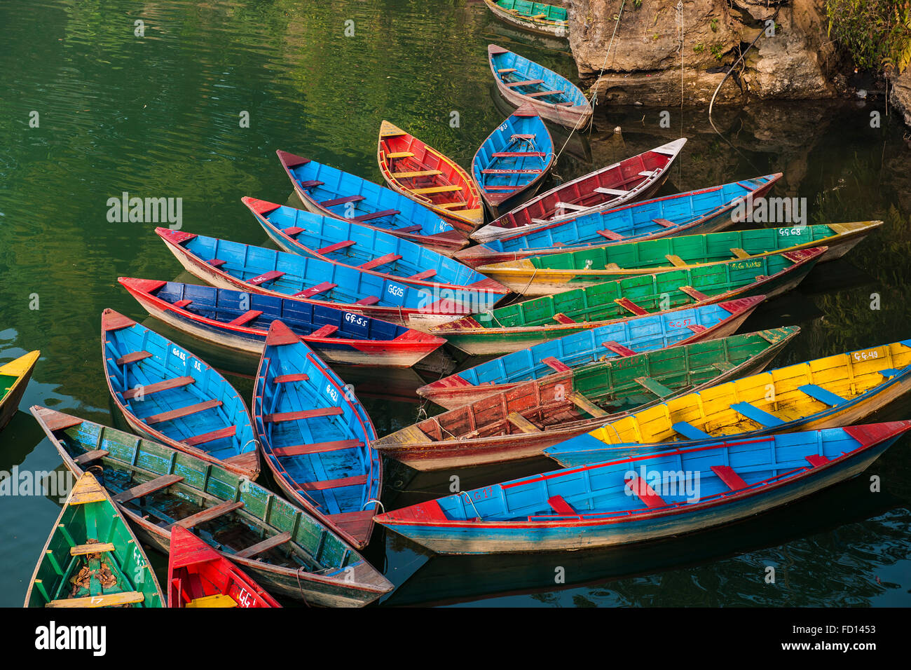 Nepal, Pokhara, local lake, boats Stock Photo