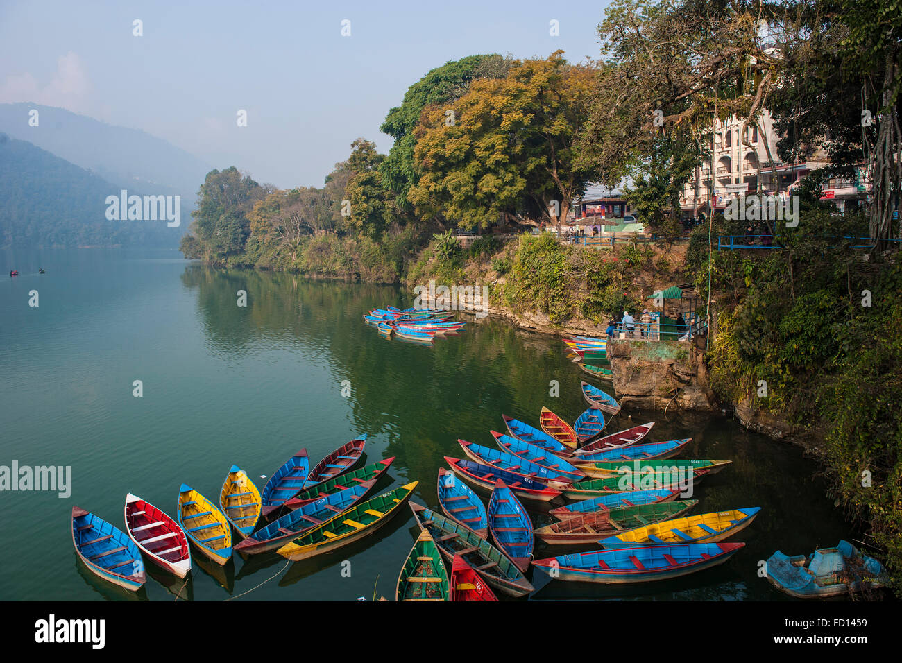 Nepal, Pokhara, local lake, boats Stock Photo