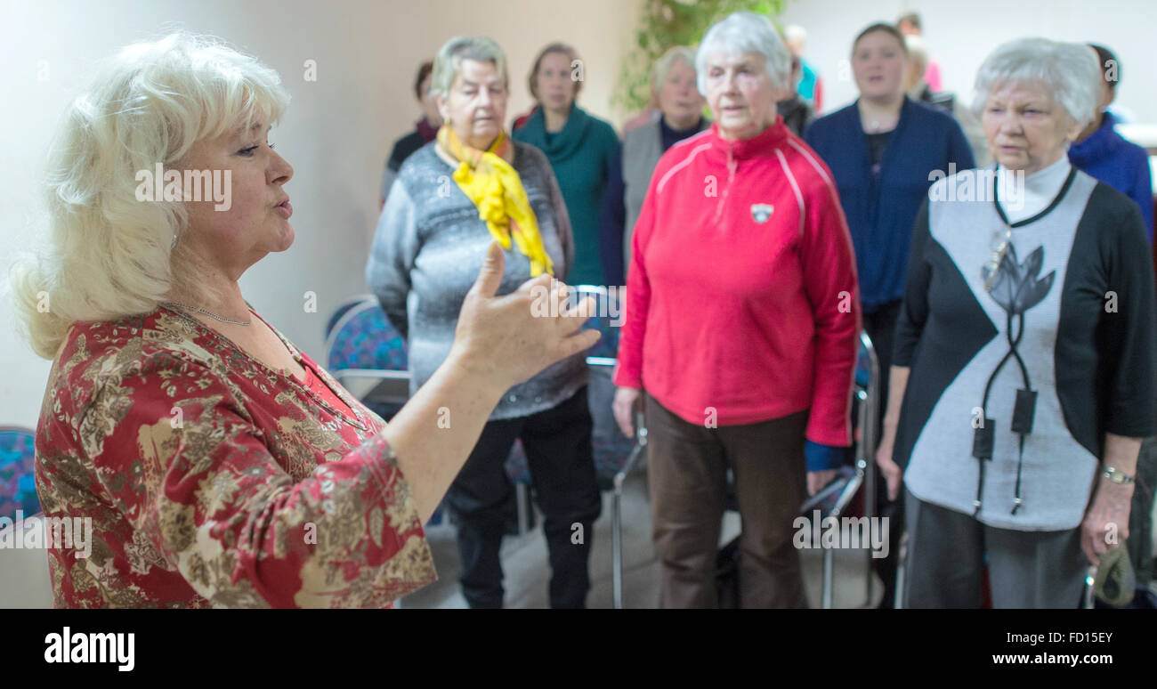 Polish choir leader Halina Nodzak from Gubin in Poland practising with