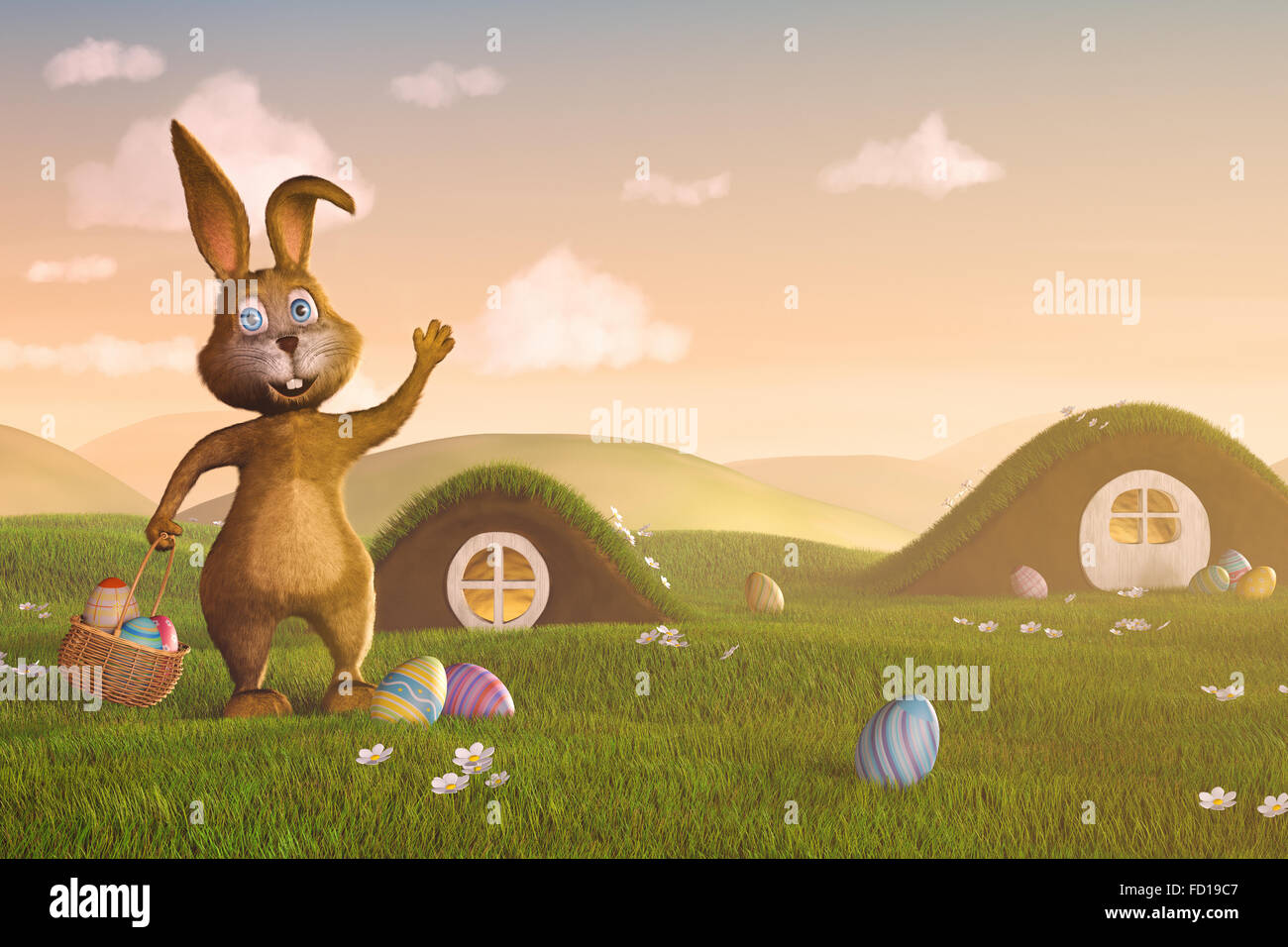 A cute Easter bunny holding a basket with Easter eggs Stock Photo - Alamy
