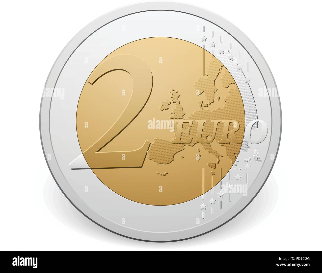 Two euro coin on a white background. Stock Vector