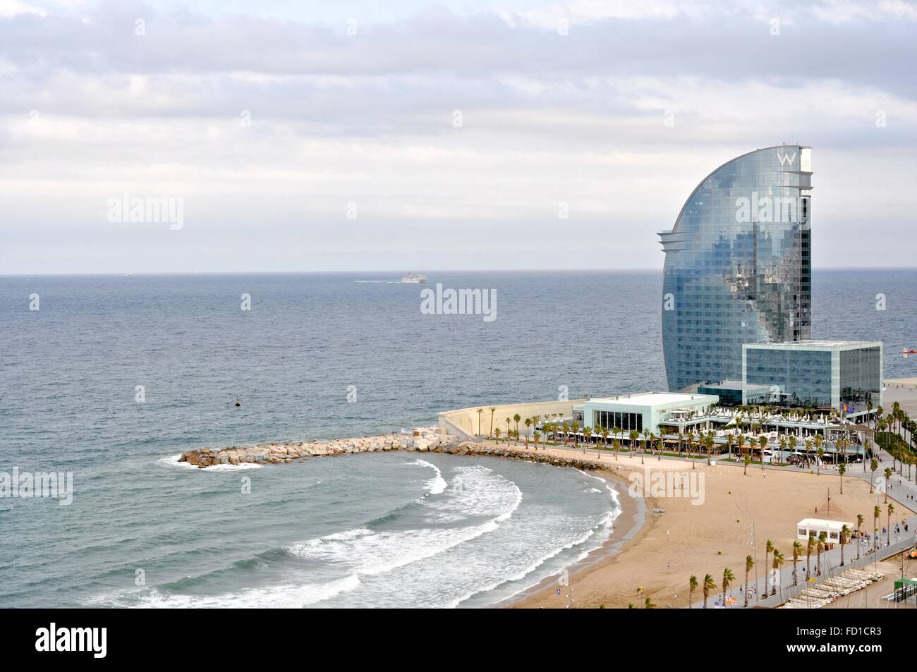 Barcelona sea shore in cloudy and rainy weather Stock Photo - Alamy