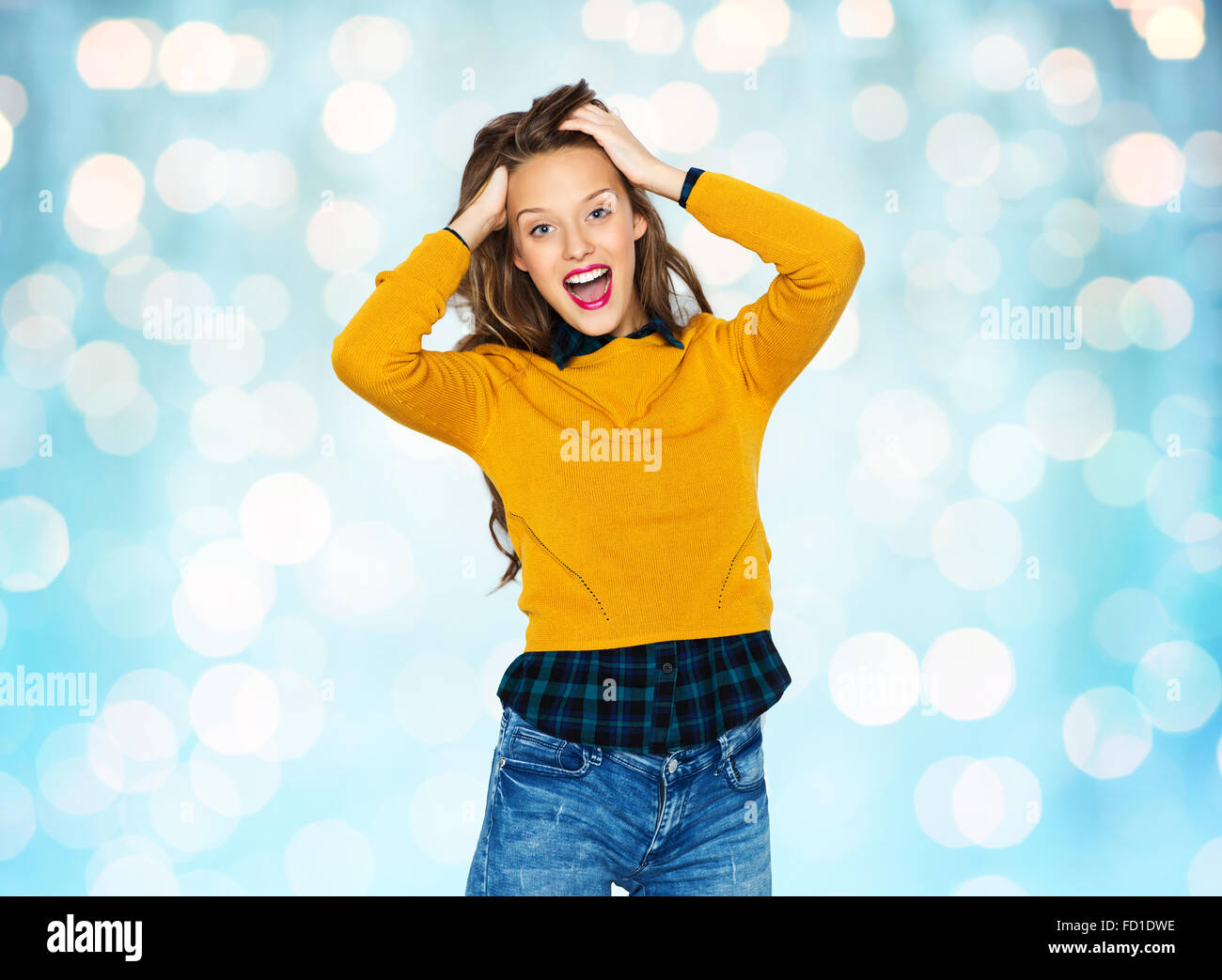 Happy woman smiling fashion style hi-res stock photography and