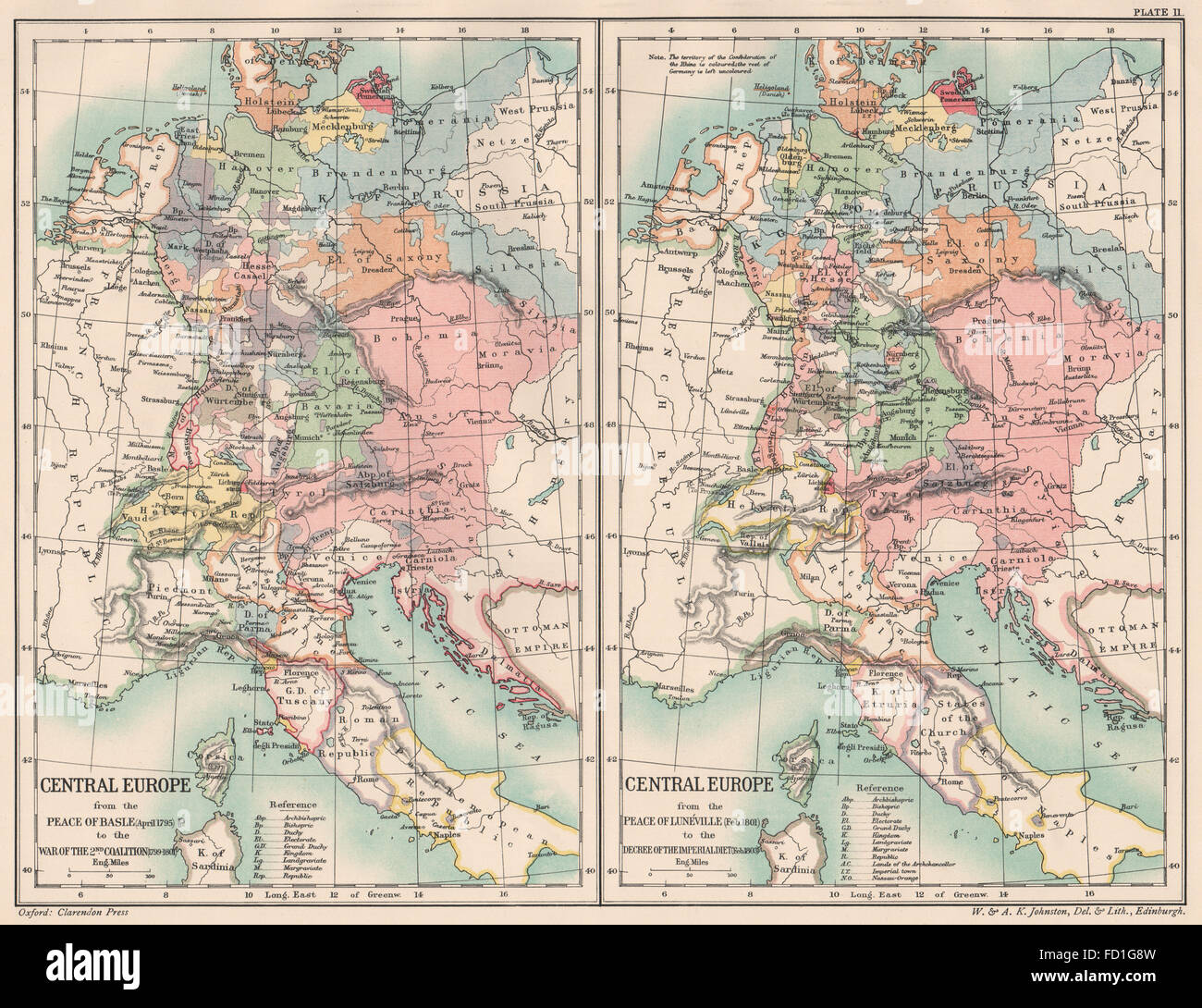 CENT.EUROPE 1795-1803:Basel Lunéville peace Coalition War Imperial Diet 1902 map Stock Photo