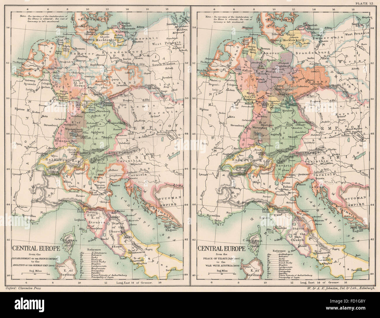 CENTRAL EUROPE: 1804-1806/1807-1809. French Empire Peace of Sovetsk, 1902 map Stock Photo