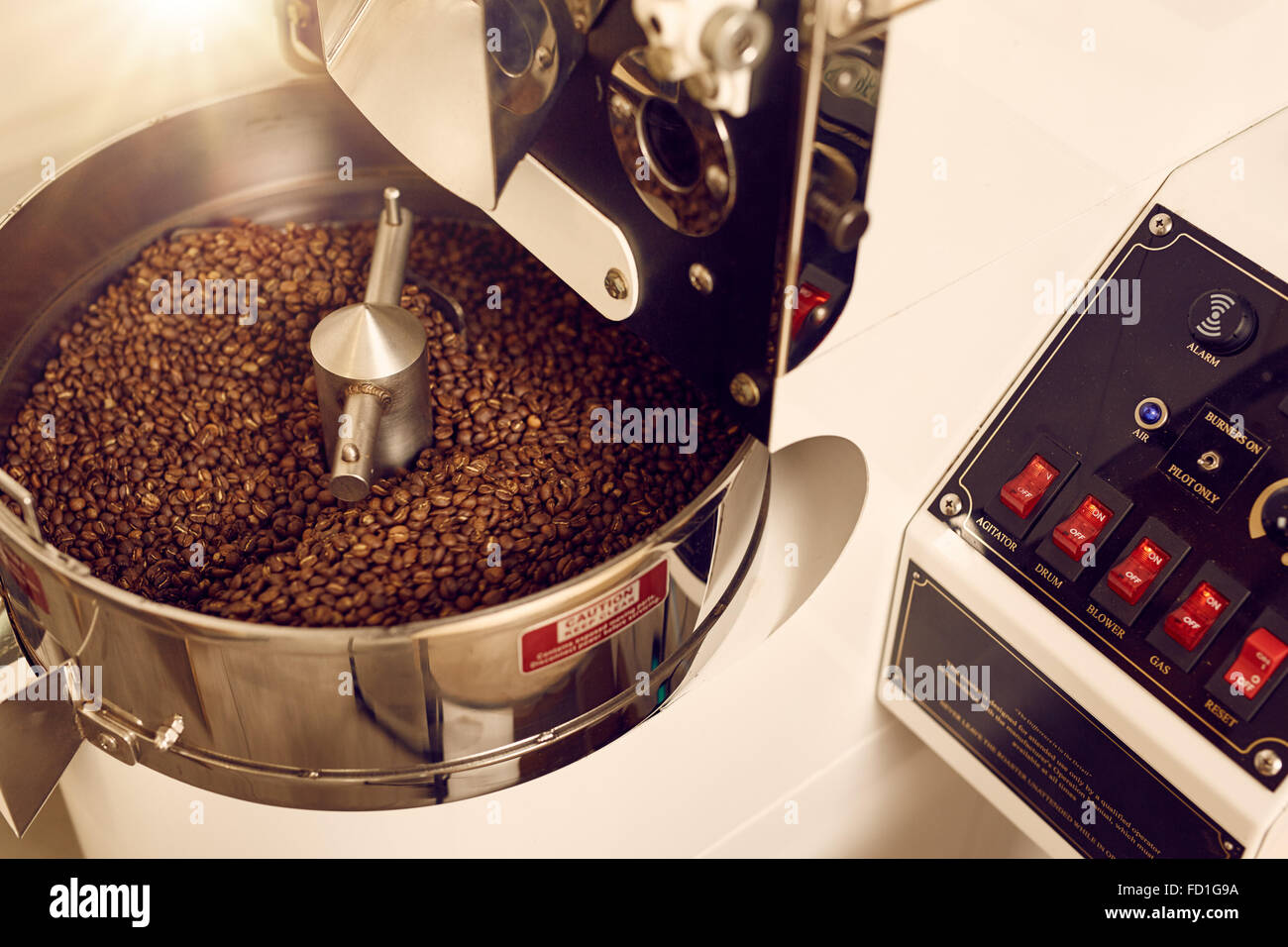 Coffee bean roasting appliance with the automated control panel Stock Photo