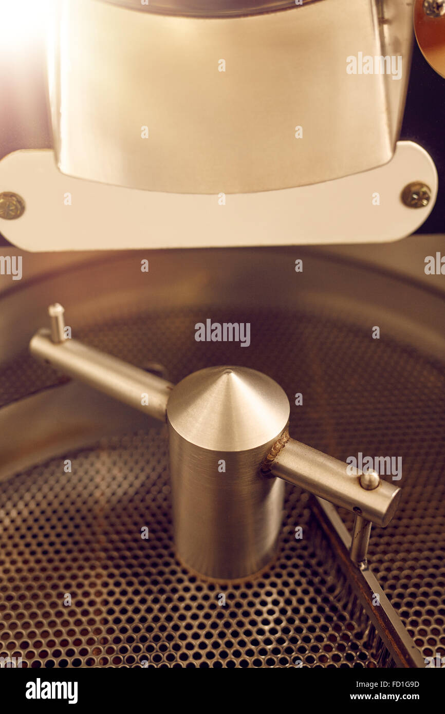 Metal parts of a modern coffee bean roasting appliance Stock Photo