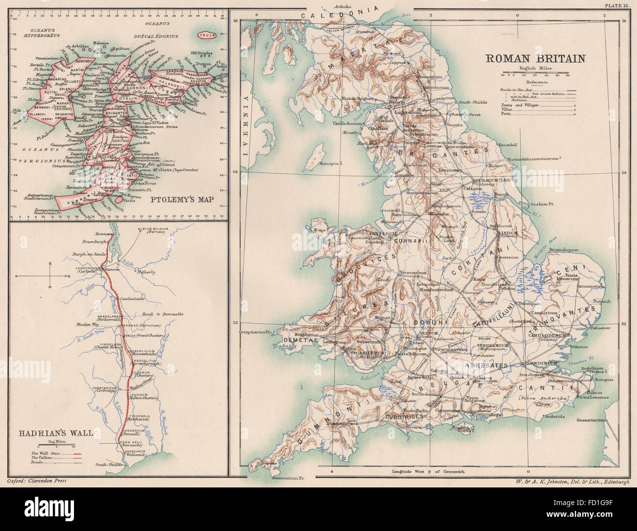 ROMAN BRITAIN: Roads towns forts villas. Ptolemy's map. Hadrian's Wall, 1902 Stock Photo