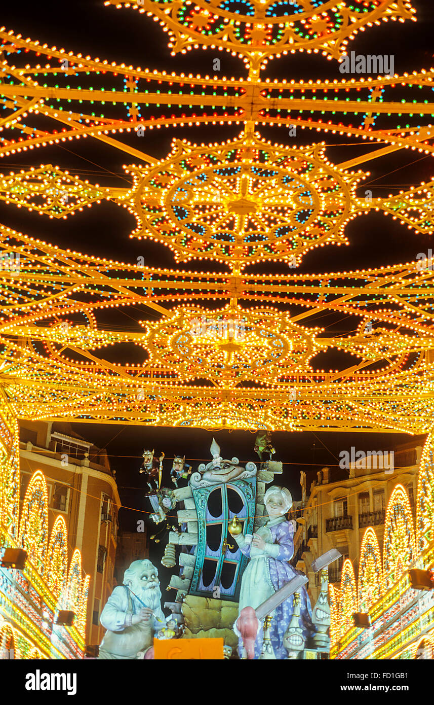 Falla of Sueca Literato Azorín, Fallas festival,Valencia,Spain Stock