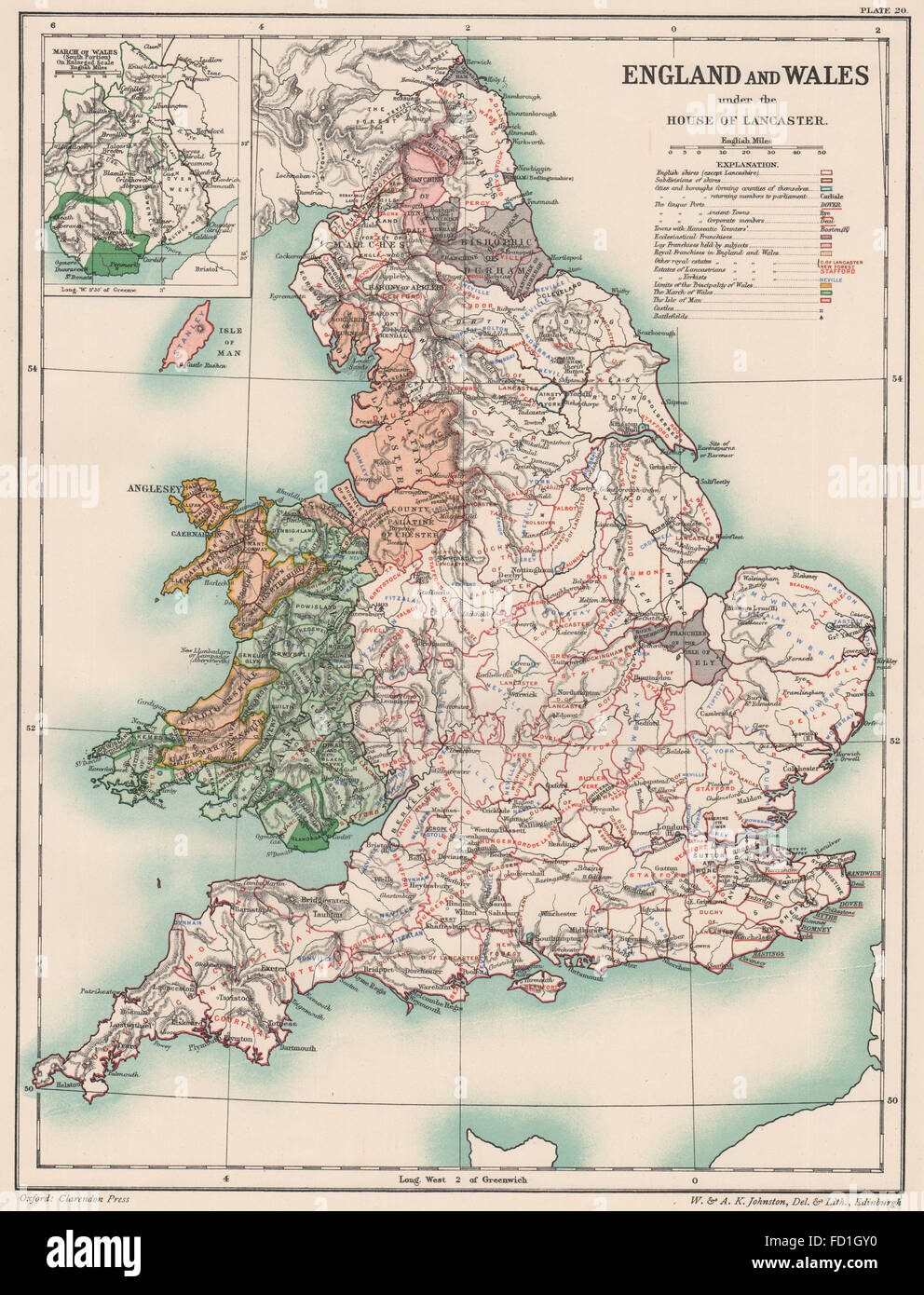 Map Of England 1400s Wars Of The Roses: England & Wales. Lancastrian & Yorkist Estates, 1902 Map  Stock Photo - Alamy