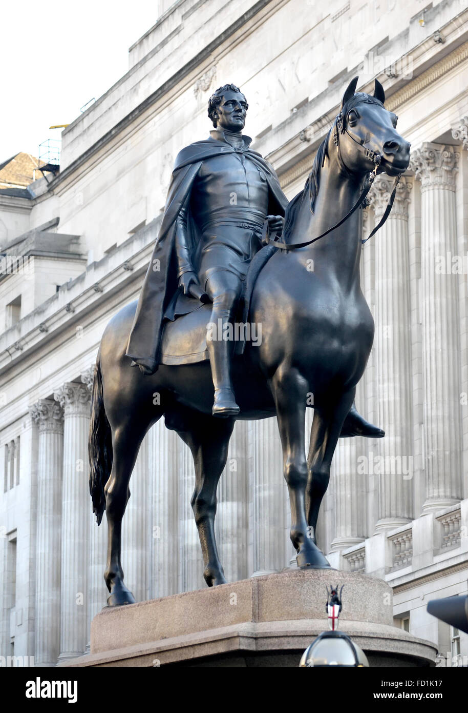 London, England, UK. Statue (Sir Francis Chantrey, 1844) of the Duke of Wellington, Bank Junction -  Royal Exchange Stock Photo