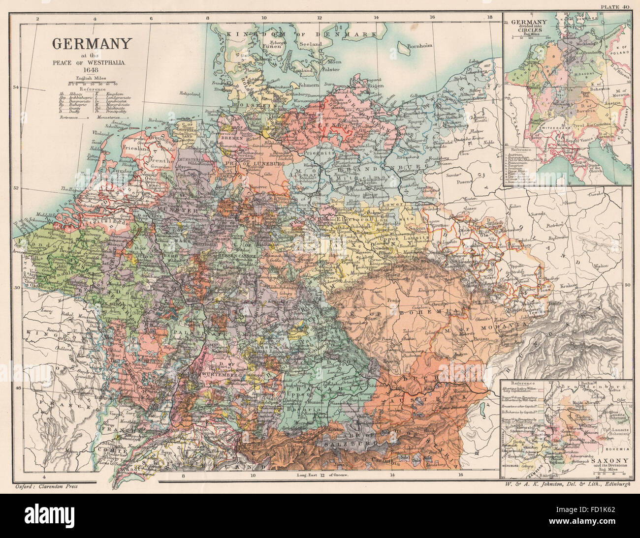 GERMANY 1648: Peace Westphalia. Circles. Saxony its divisions, 1902 old map Stock Photo