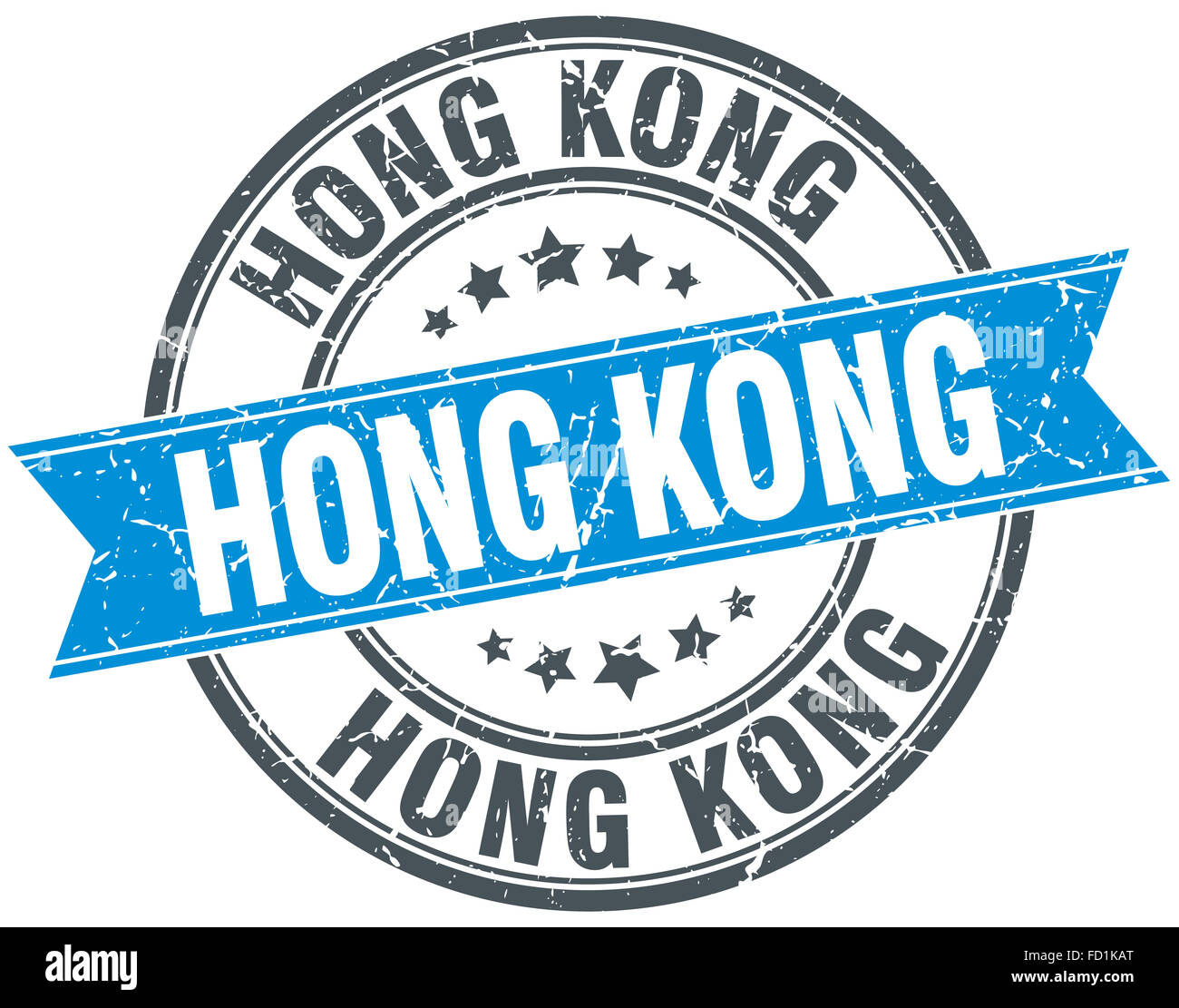 Hong Kong blue round grunge vintage ribbon stamp Stock Photo - Alamy