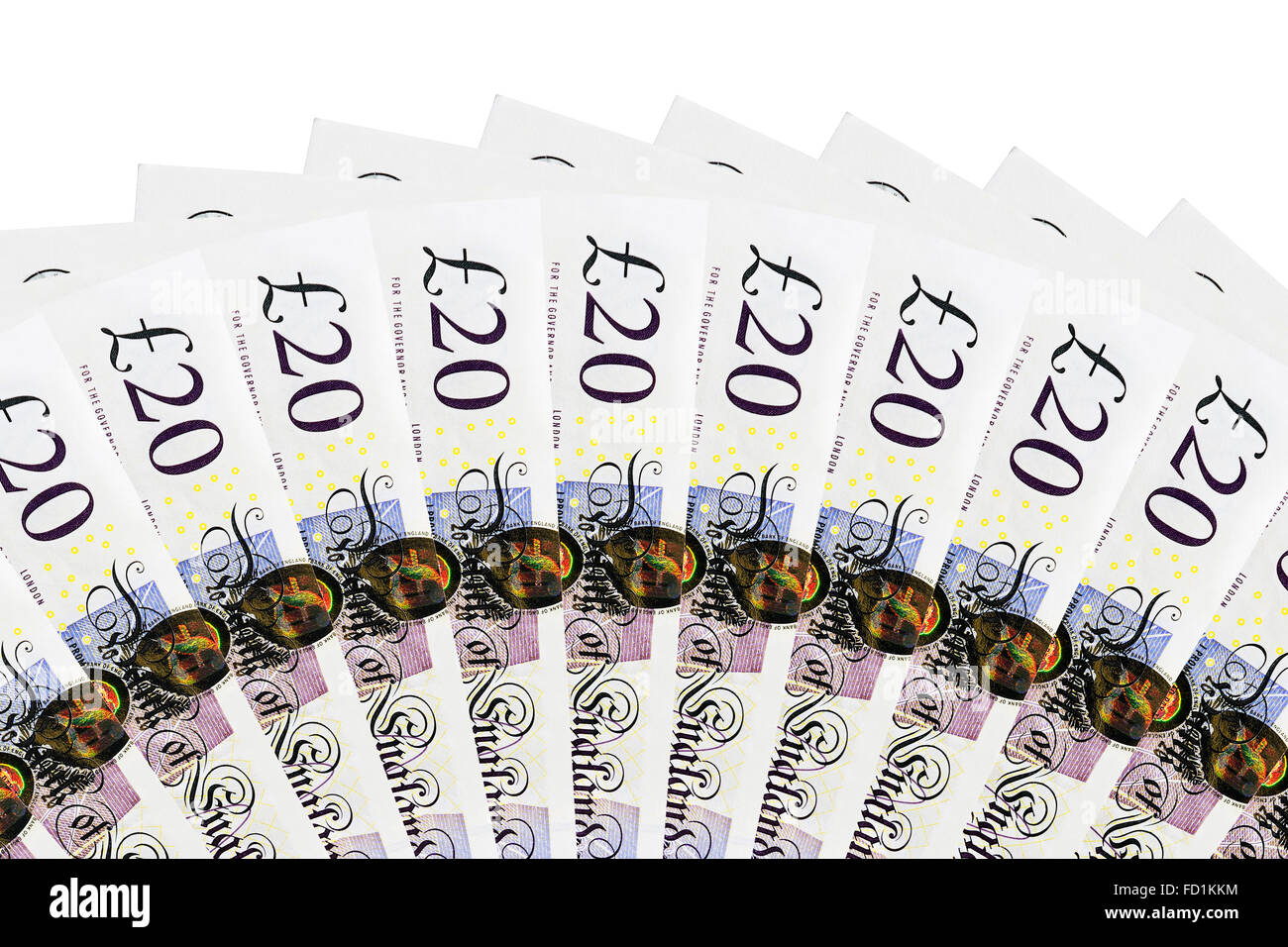 20 Pound Bank Notes, Close Up. Stock Photo