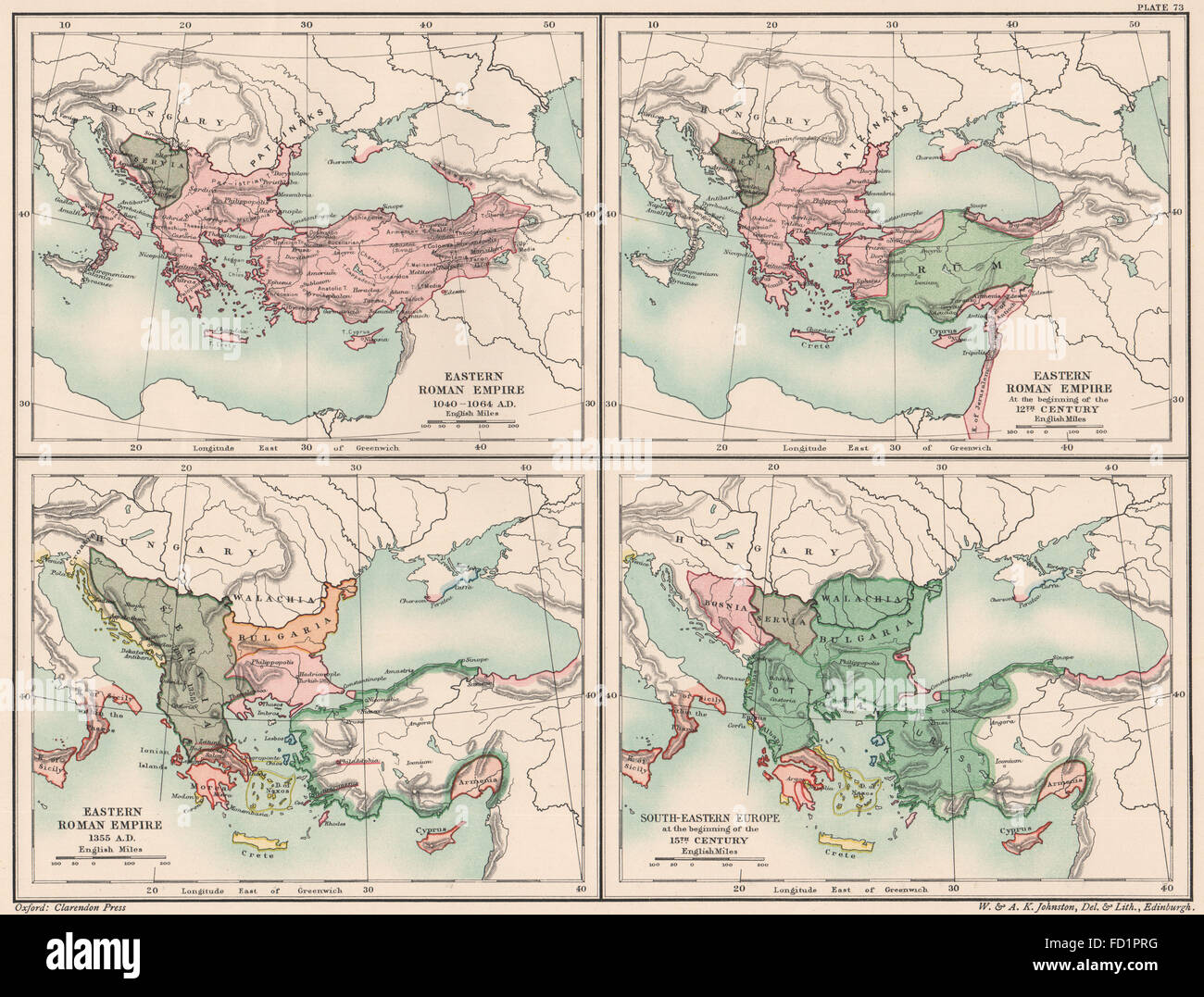 EASTERN ROMAN/BYZANTINE EMPIRE: 1040-1064; 1100; 1355; SE Europe c1400, 1902 map Stock Photo