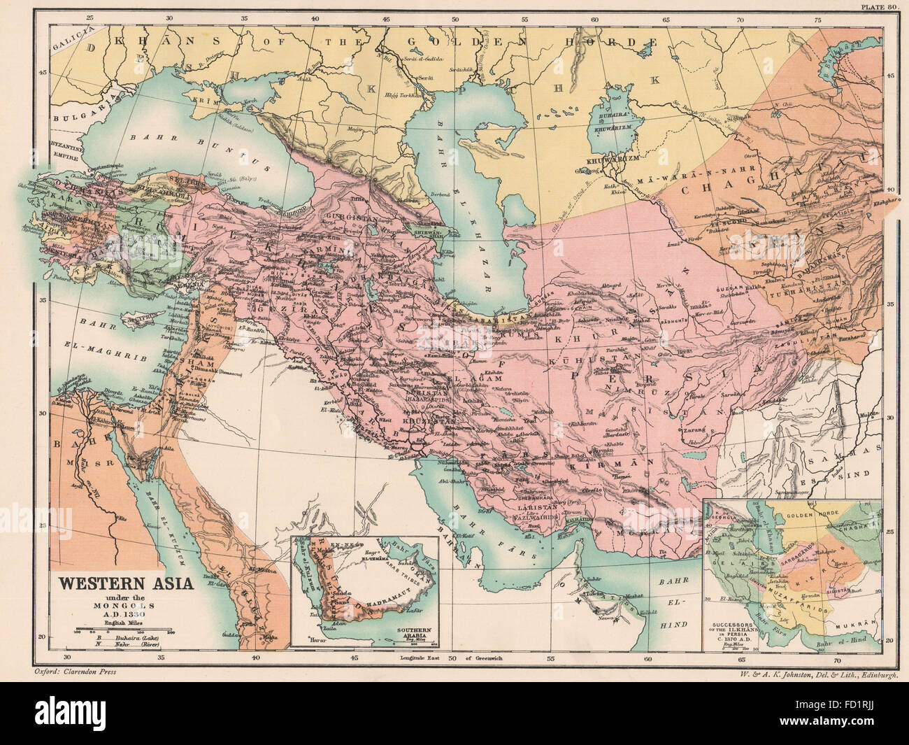 WESTERN ASIA IN 1330 AD: under the Mongols. Persia (Iran) 1370, 1902 old map Stock Photo