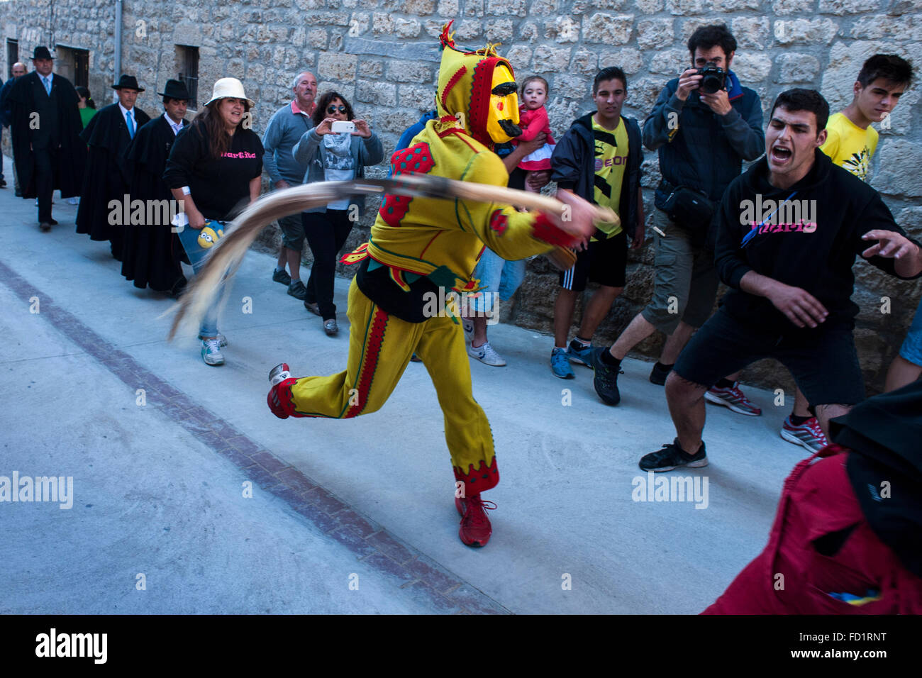 The colacho, burlesque pantomime representing the devil, chases children and people of the village of Castriillo of Murcia Stock Photo