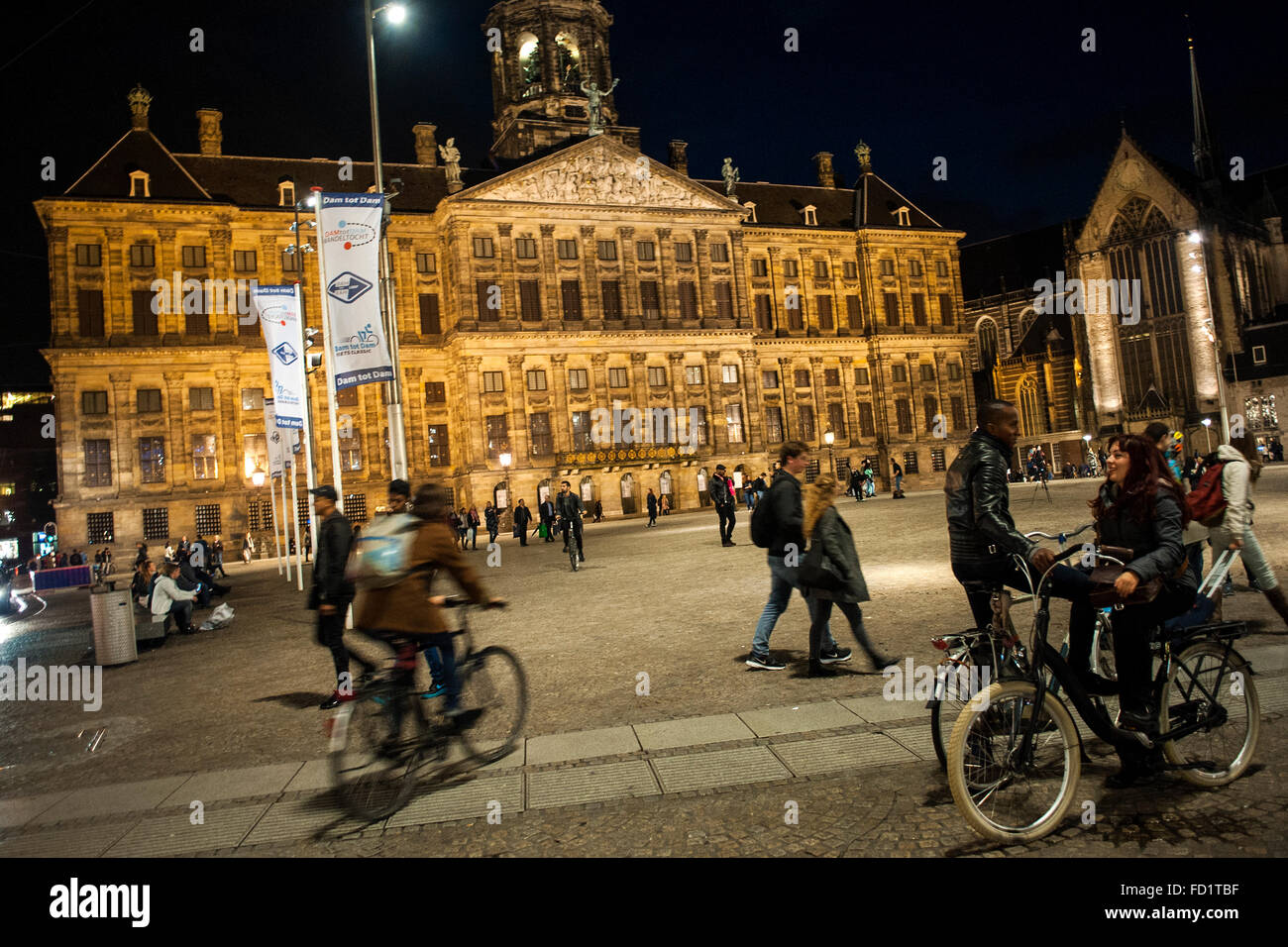 Night view of the Koninklijk Paleis (Royal Palace) located in Amsterdam's famous Dam Square Stock Photo
