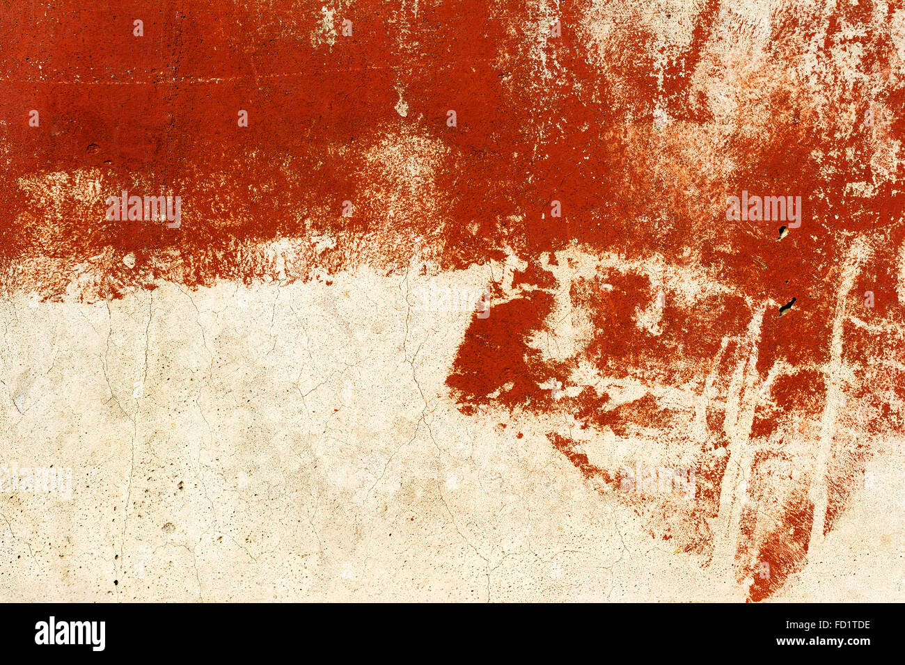 Vintage old damaged wall with cracks, scratches, painted with red paint. Textured background for your concept or project. Great Stock Photo