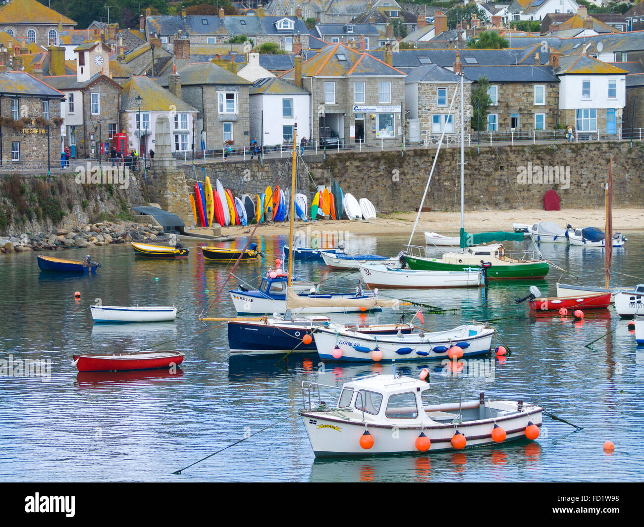 Mousehole Village Harbour & Seafront, Cornwall, England, UK Stock Photo
