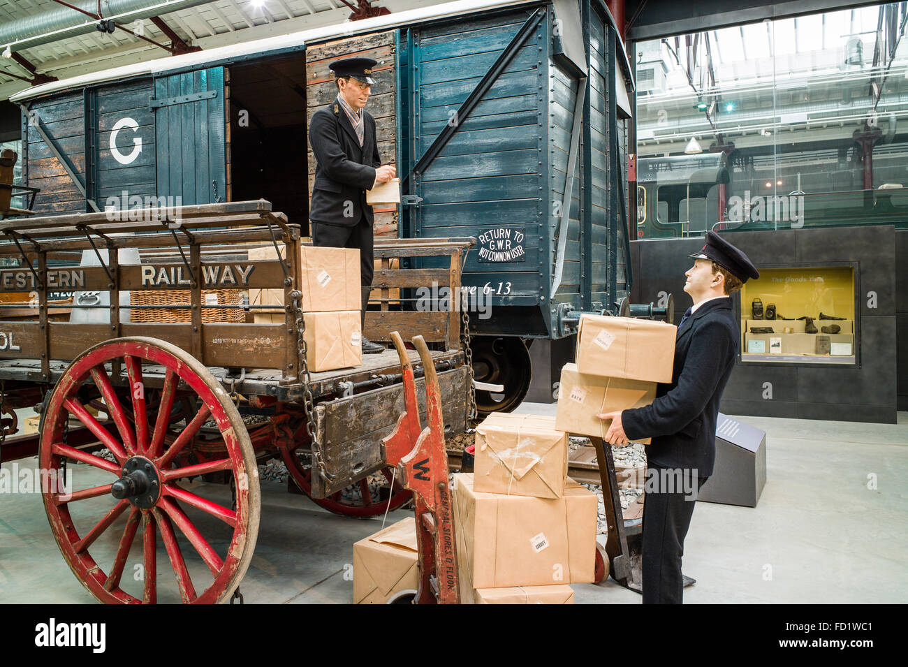 STEAM Museum replication of GWR goods staff processing railway freight from the 1920s Stock Photo