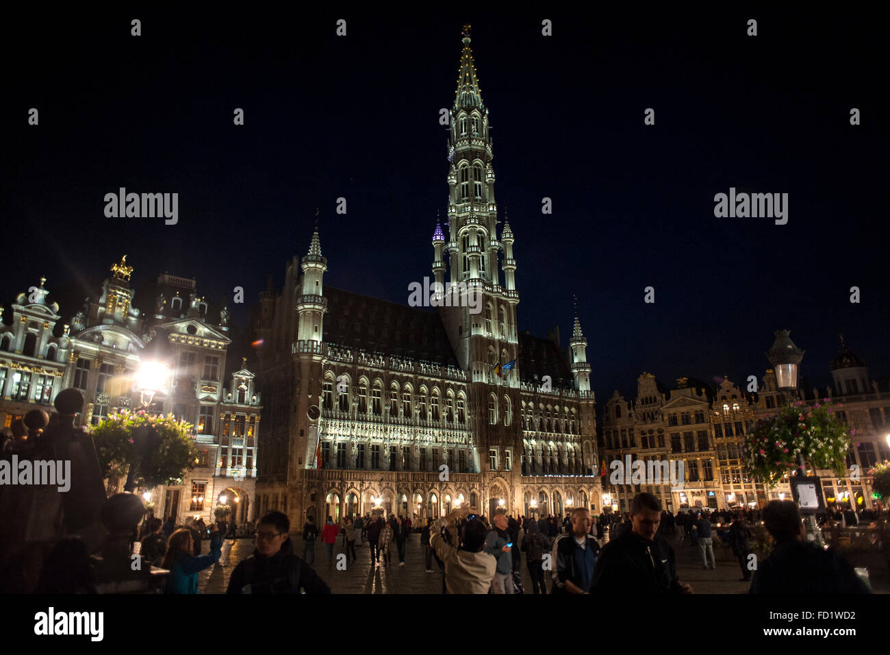 Night view of part of the architectural ensemble of the Grand Place in Brussels Stock Photo