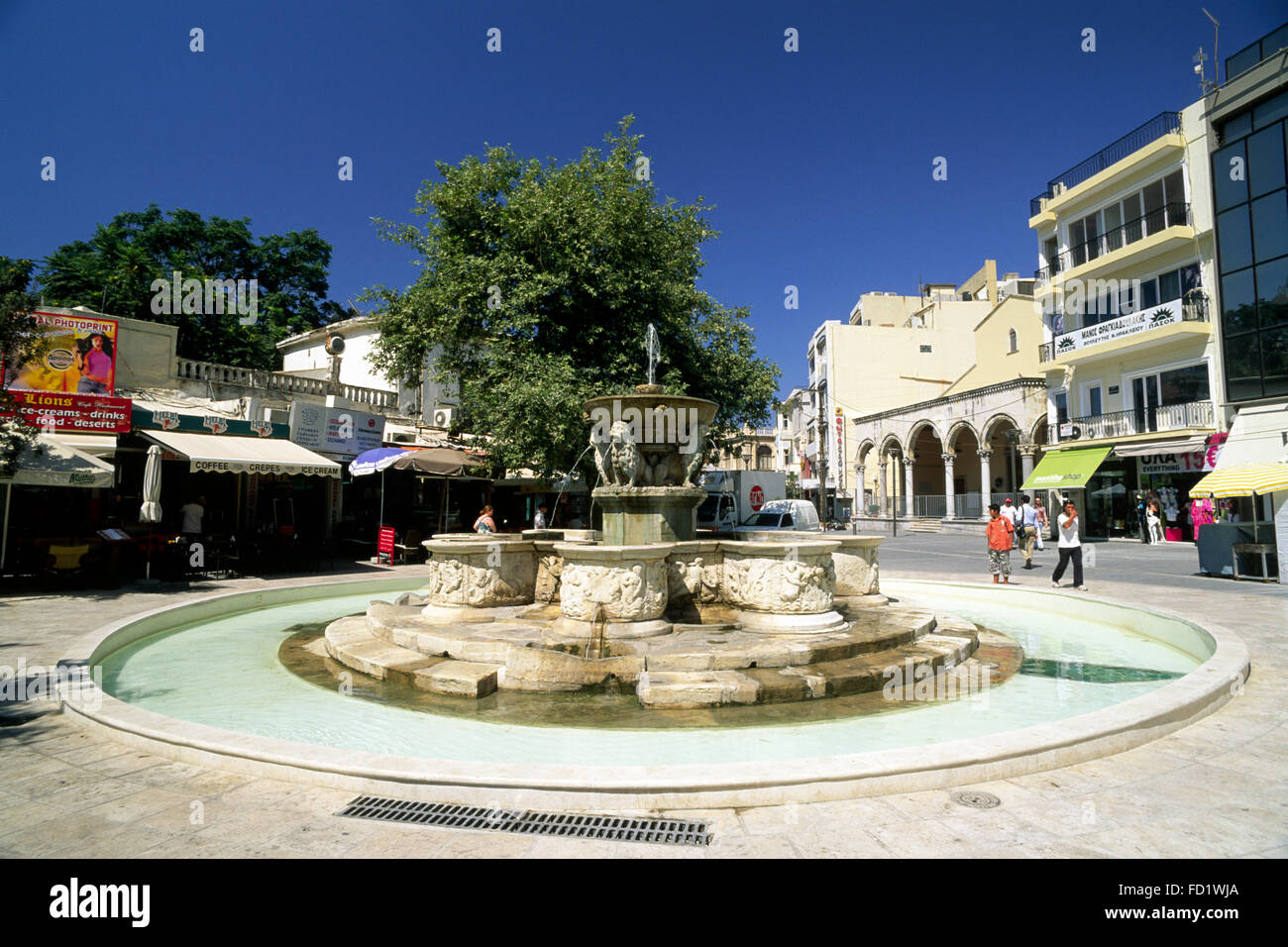 Greece, Crete, Heraklion, Plateia Venizelou square, Morosini venetian fountain Stock Photo