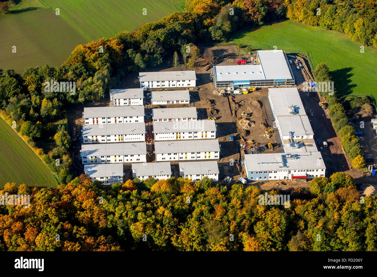 Expansion of refugee accommodation, Essen-Fischlaken, Essen, Ruhr district, North Rhine-Westphalia, Germany Stock Photo