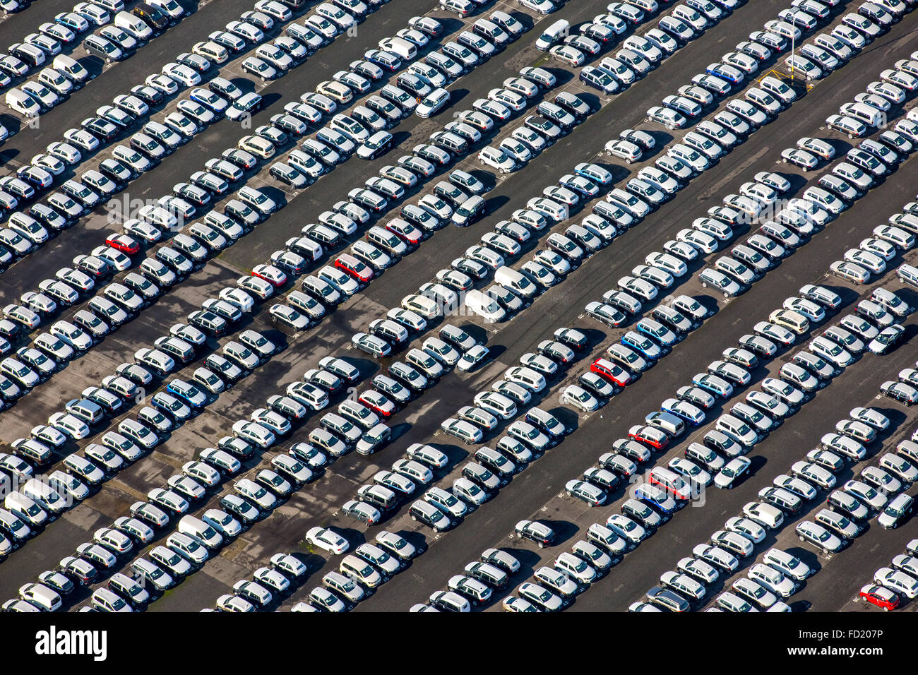 Car stockpile, Helf Automobil-Logistik GmbH, new cars, Essen, Ruhr district, North Rhine-Westphalia, Germany Stock Photo