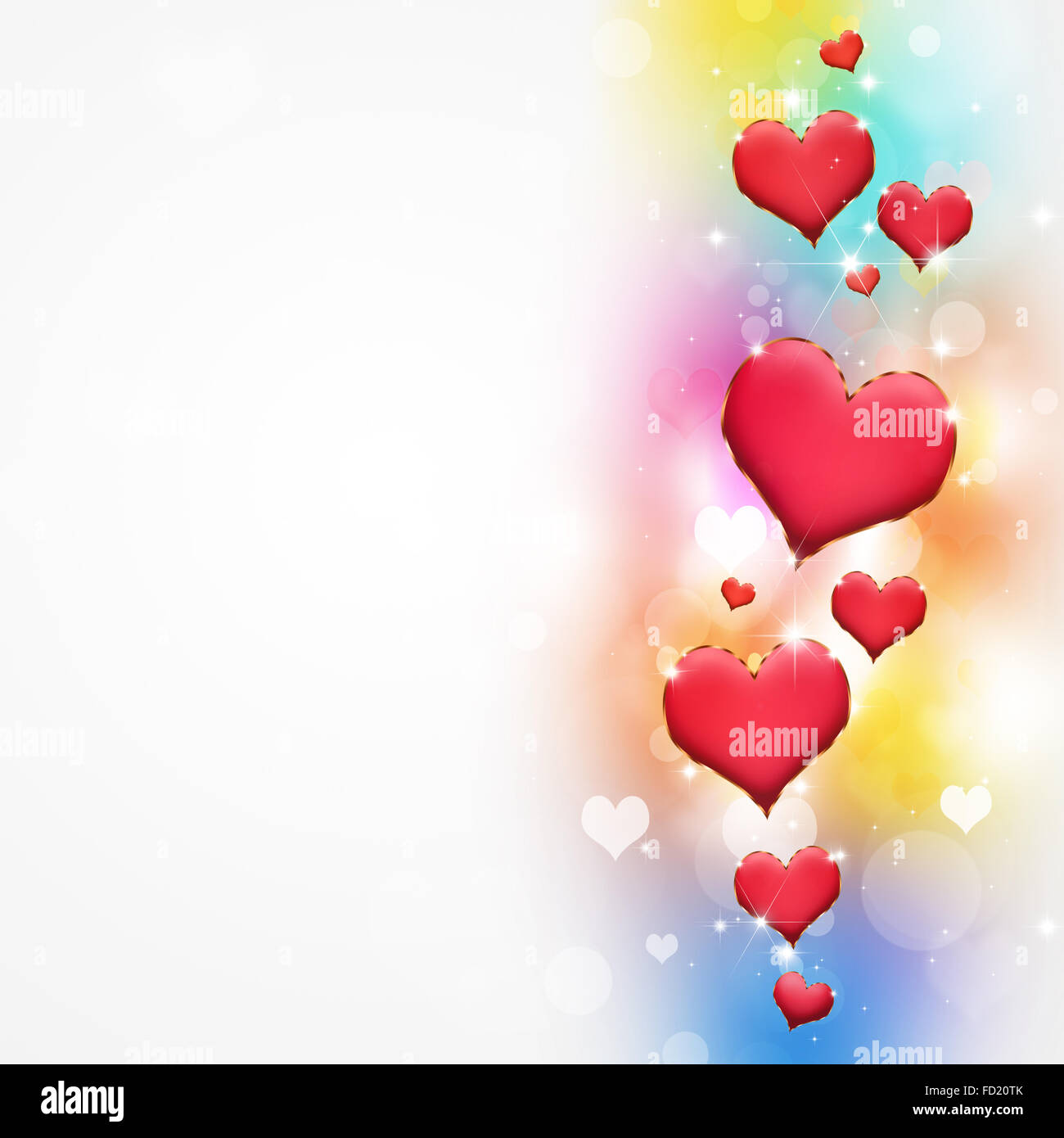 lovely valentine red hearts on multicolor background Stock Photo