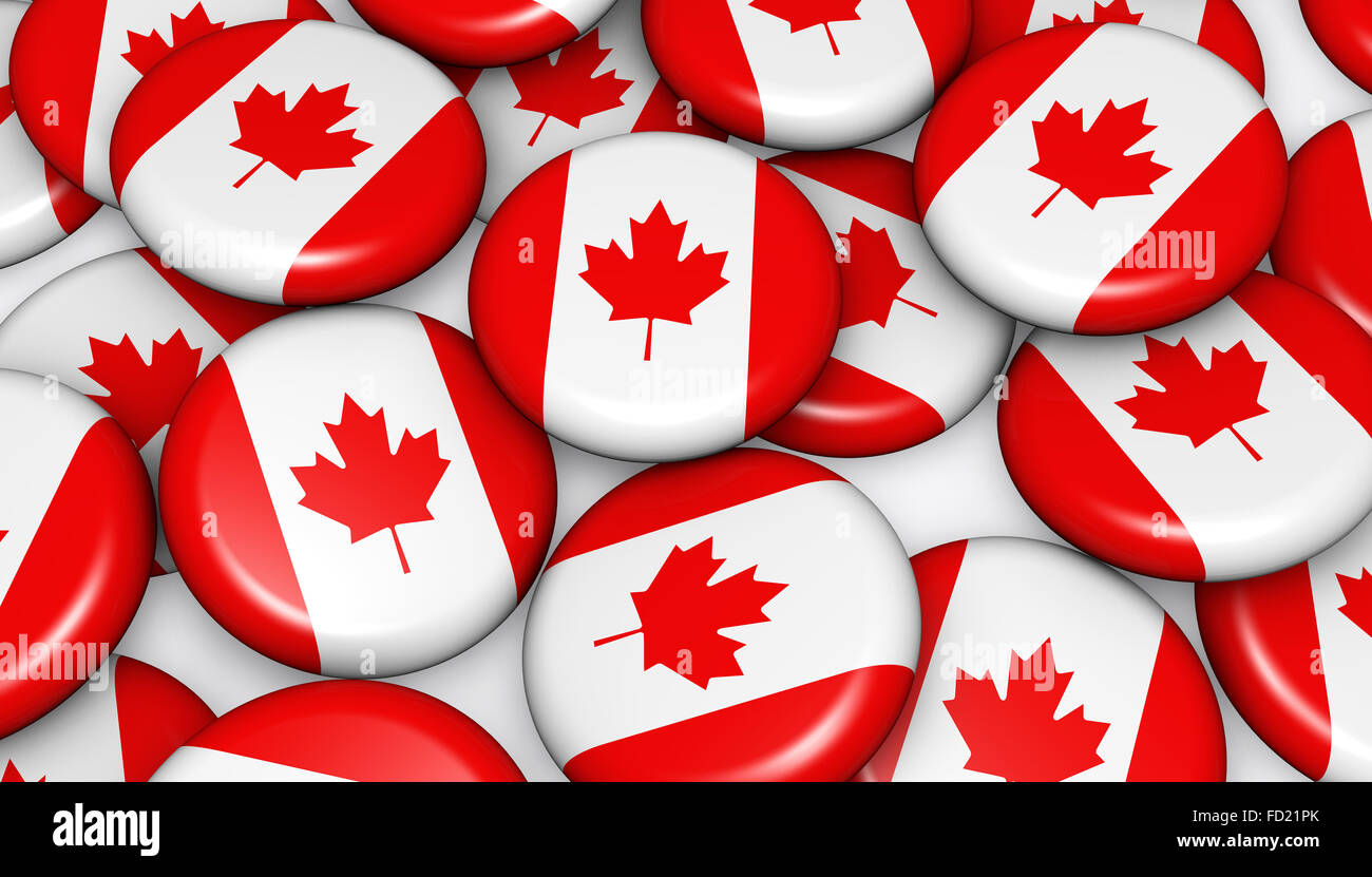 Canada flag on badges background image for Canadian national day events, holiday, memorial and celebration. Stock Photo