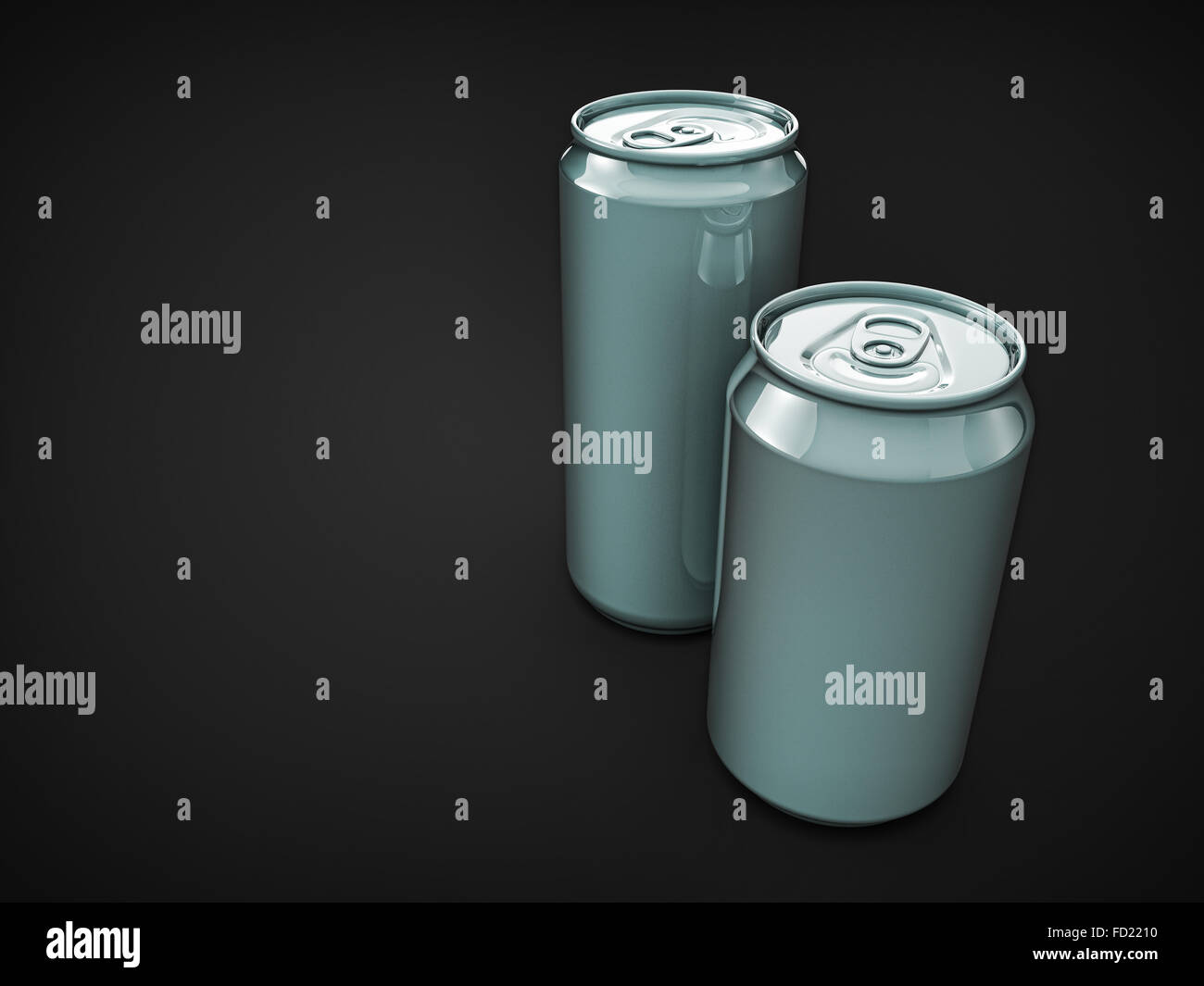 pair metallic beer cans with grey empty blank surfaces. template for placing design of beverage drinks. Stock Photo