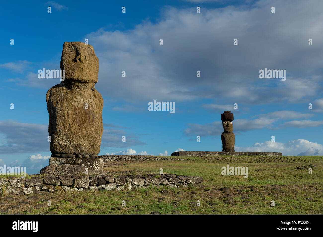 Moais, Hanga Roa, Rapa Nui National Park, Easter Island, Chile, Unesco World Heritage Stock Photo