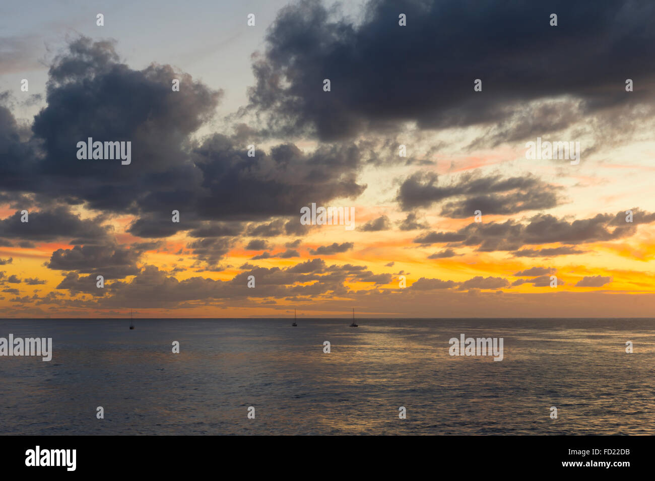 Pacific Ocean at sunset, Hanga Roa, Rapa Nui National Park, Easter Island, Chile Stock Photo