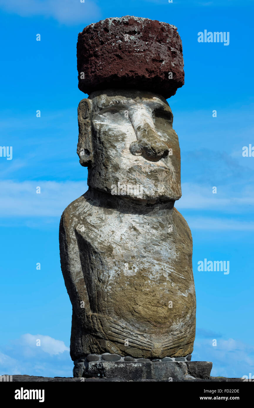 Moai, Ahu Tongariki, Rapa Nui National Park, Easter Island, Chile, Unesco World Heritage Stock Photo