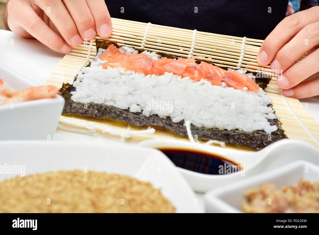 Makisu (Bamboo Mat for Cooking Rolled Cuisine), Rolled Sushi for  Hinamatsuri, Japanese Festival Stock Photo - Alamy