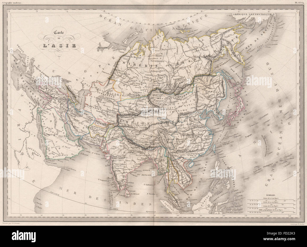 ASIA. Carte de L'asie. Original outline colour. MALTE-BRUN, c1846 antique map Stock Photo