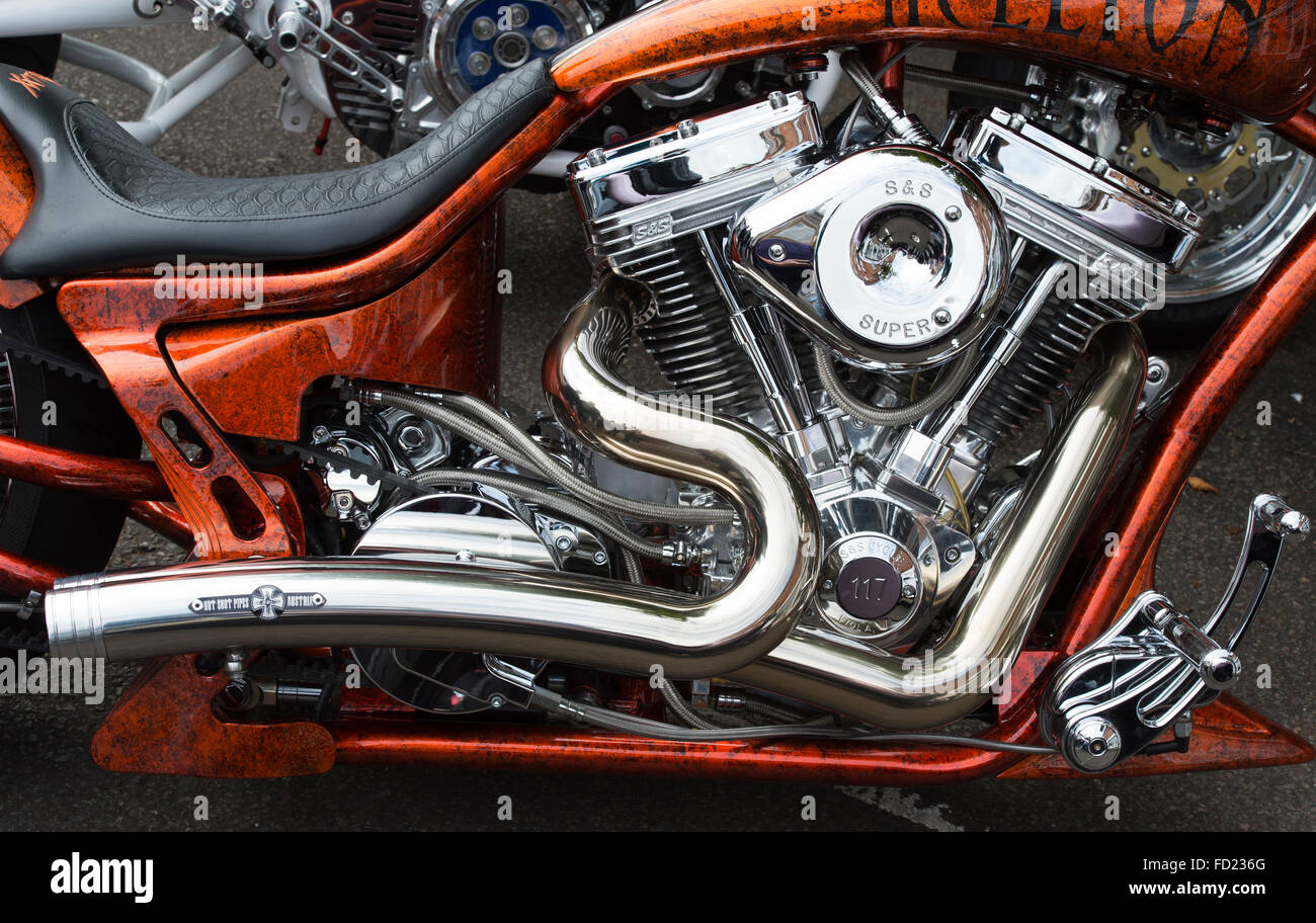 Custom chopper motorcycle engine Stock Photo