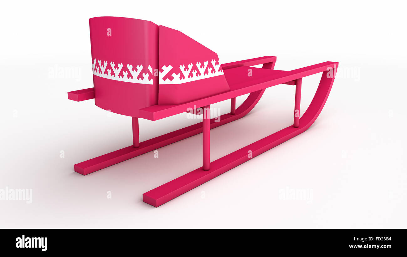pink plastic sled with khanty siberian pattern decoration over white isolated background Stock Photo