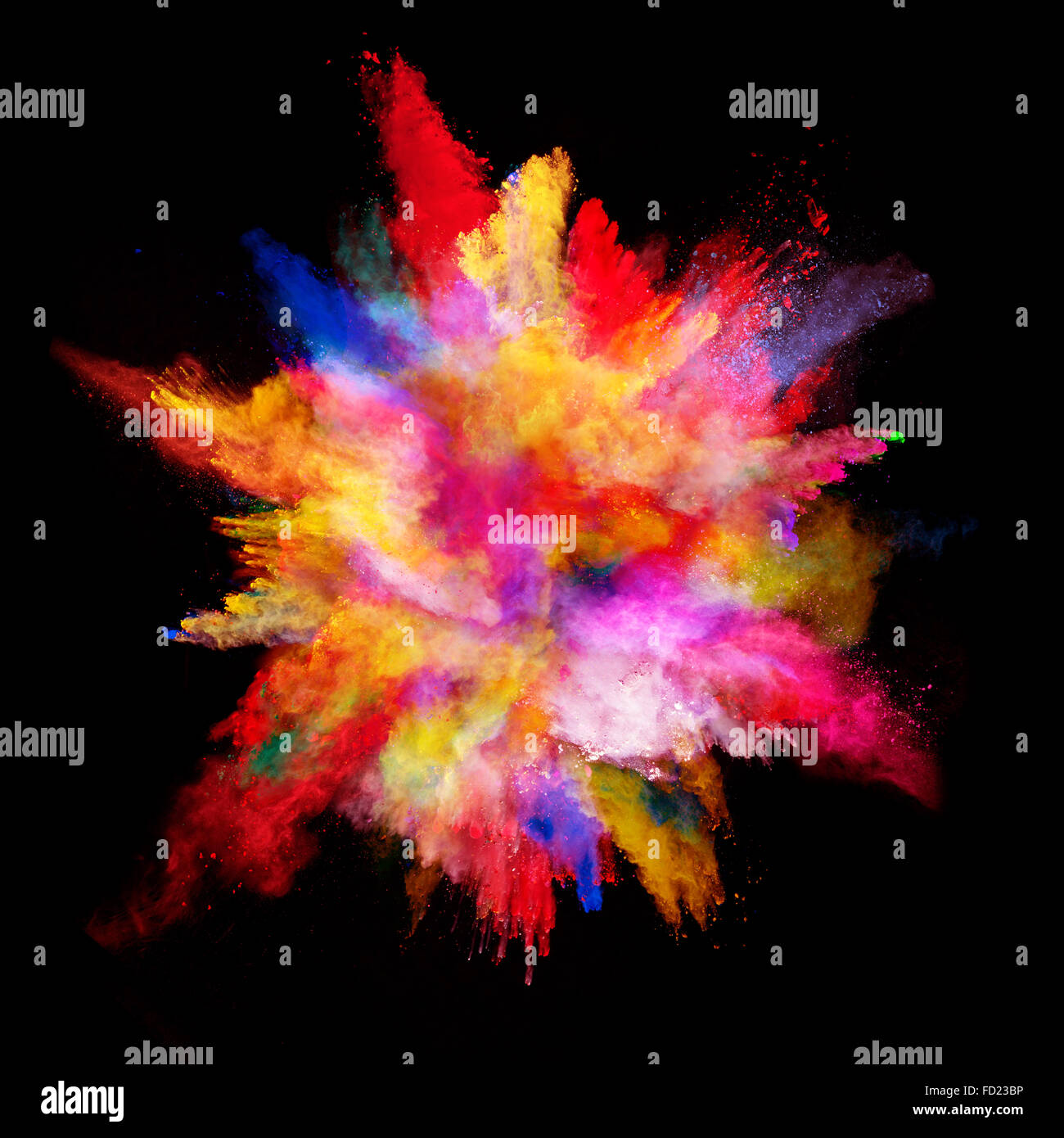 Colored powder explosion isolated on black background Stock Photo